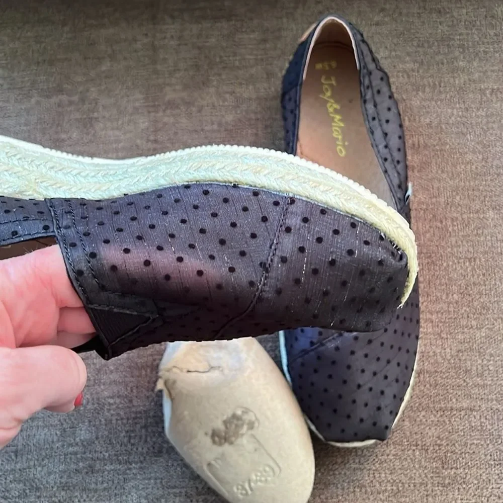 New Joy & Mario Polka Dot Mesh Espadrille Size 6.5W in Black